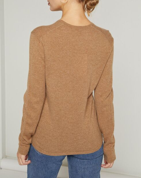 Pull 100% Cachemire col V Sonia beige chiné
